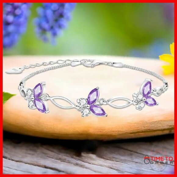 925 Sterling Silver Adjustable Butterfly Charm Bracelet for Women - Picture 4 of 8